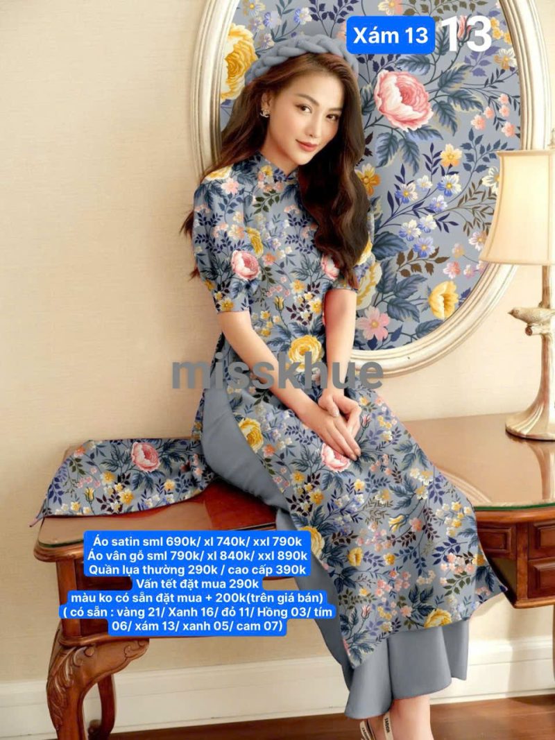 áo dài cách Tân mẫu hoa Hồng
